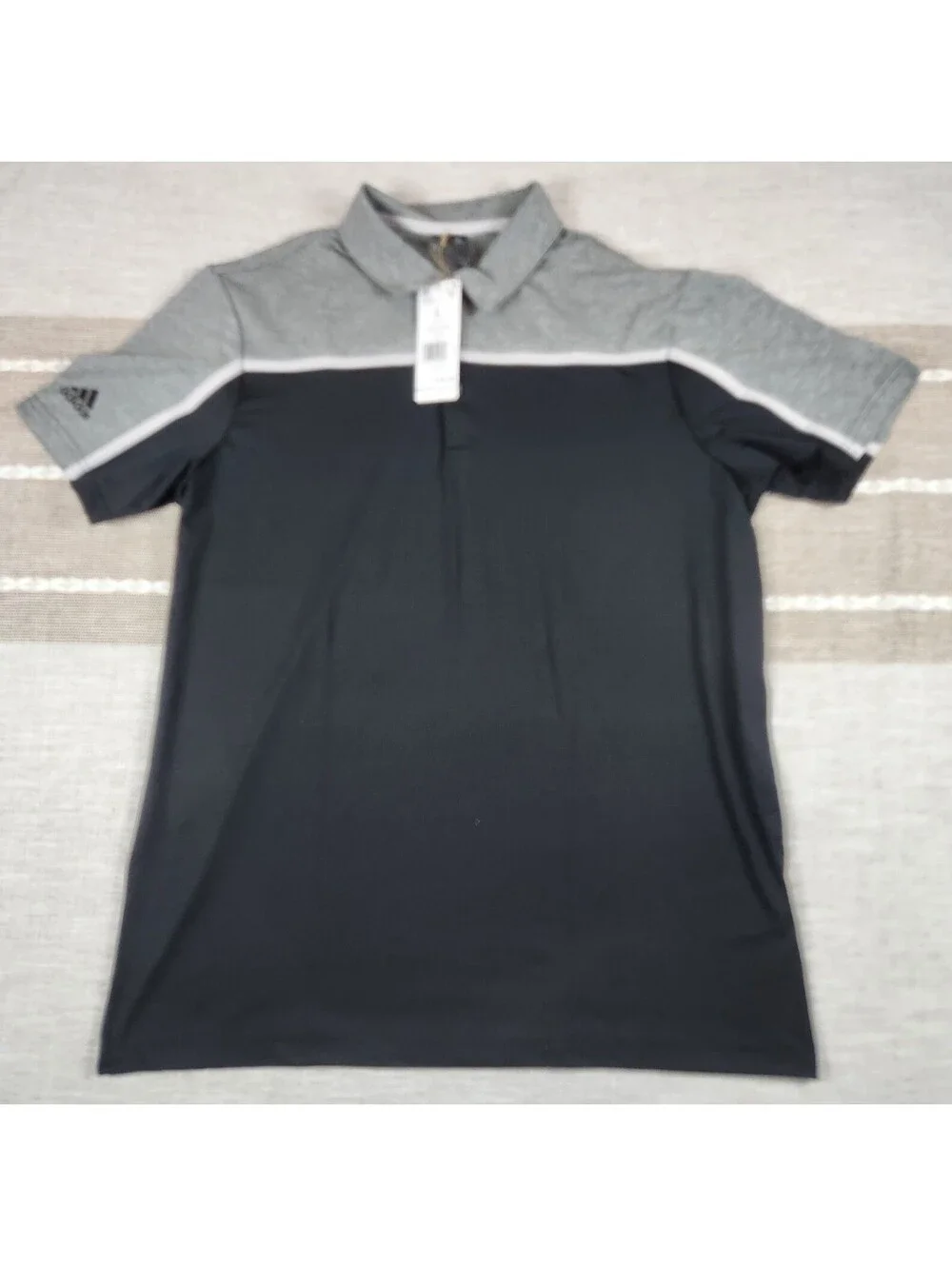 Adidas Hombre Golf Polo Short Sleeve Black Gray White Men's Shirt Size L NWT